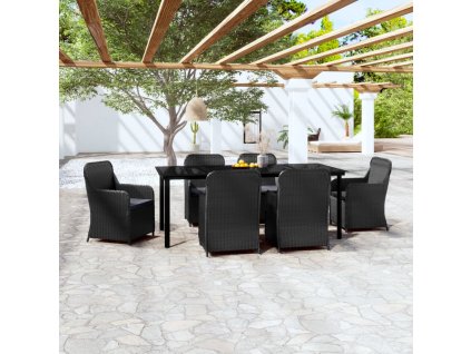 vidaXL 7dílný zahradní jídelní set s poduškami černý