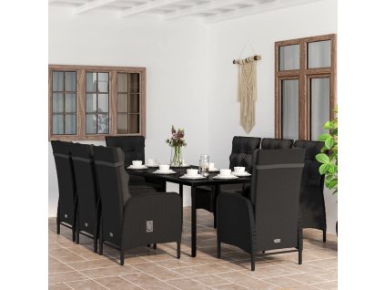 vidaXL 9dílný zahradní jídelní set s poduškami černý