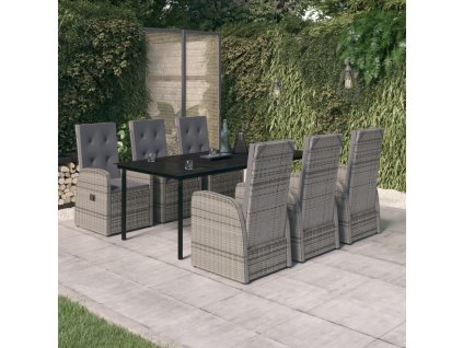 vidaXL 7dílný zahradní jídelní set s poduškami šedý