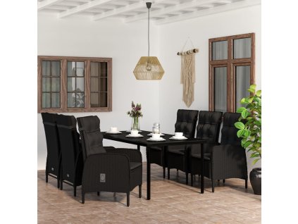 vidaXL 7dílný zahradní jídelní set s poduškami černý