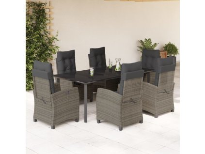 vidaXL 7dílný zahradní jídelní set s poduškami šedý polyratan