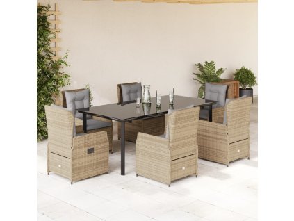 vidaXL 7dílný zahradní jídelní set s poduškami béžový polyratan