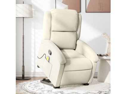 vidaXL Zvedací masážní polohovací křeslo krémové samet