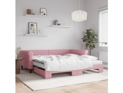 vidaXL Válenda s přistýlkou a matracemi růžová 100 x 200 cm samet