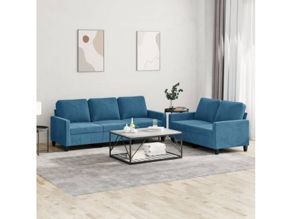 vidaXL 2dílná sedací souprava s poduškami modrá samet