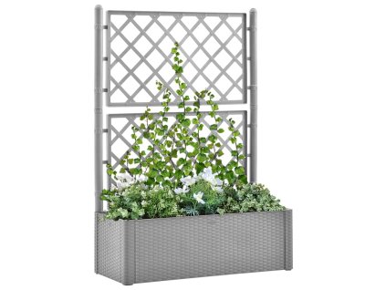 vidaXL Zahradní vyvýšený záhon s treláží a samozavlažováním šedý