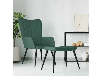 vidaXL Relaxační křeslo se stoličkou tmavě zelené samet