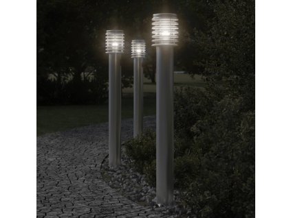vidaXL Venkovní stojací lampy se zásuvkou 3 ks stříbrné 110 cm ocel