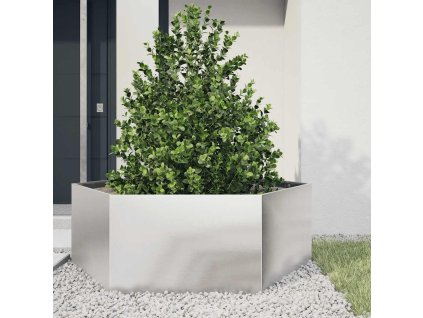 vidaXL Zahradní truhlík šestihranný 138 x 120 x 45 cm nerezová ocel