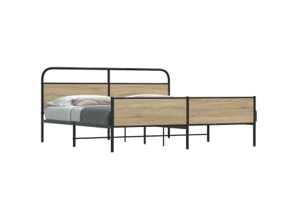 vidaXL Kovový rám postele bez matrace kouřový dub 183 x 213 cm