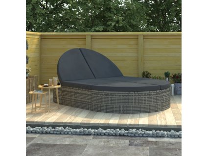 vidaXL Dvojité zahradní lehátko s poduškami polyratan šedé