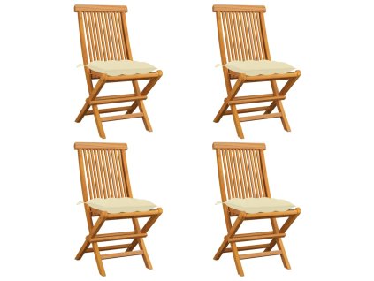 vidaXL Zahradní židle s krémově bílými poduškami 4 ks masivní teak