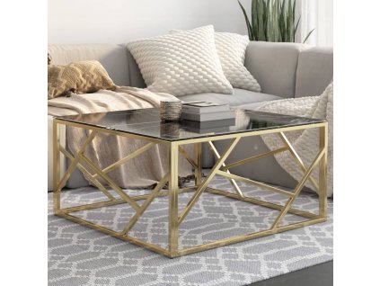 vidaXL Konferenční stolek zlatý nerezová ocel a tvrzené sklo