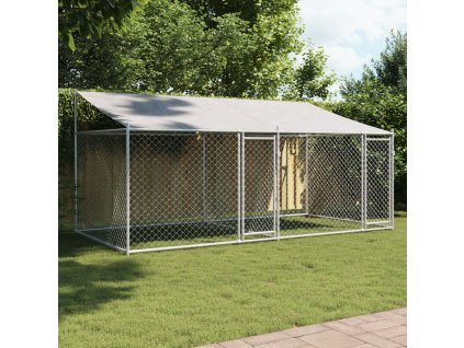 vidaXL Klec pro psy se střechou a dvířky šedá 4x2x2 m pozinkovaná ocel