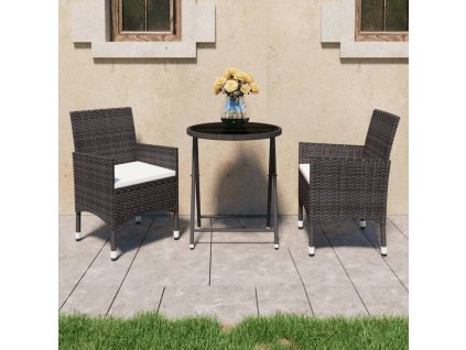 vidaXL 3dílný zahradní bistro set polyratan a tvrzené sklo hnědý