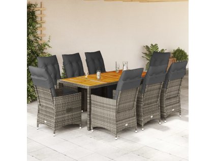 vidaXL 9dílný zahradní bistro set s poduškami šedý polyratan