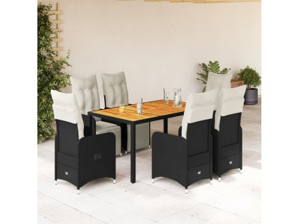 vidaXL 7dílný zahradní bistro set s poduškami černý polyratan