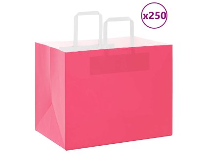 vidaXL Papírové sáčky 250 ks s uchy růžové 32x22x24 cm