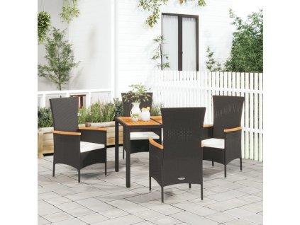 vidaXL 5dílný zahradní jídelní set s poduškami černý polyratan