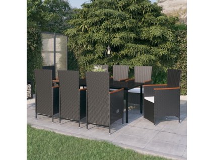vidaXL 9dílný zahradní jídelní set s poduškami černý
