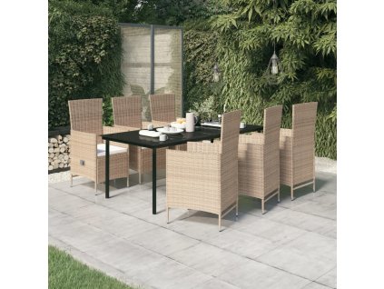vidaXL 7dílný zahradní jídelní set s poduškami béžový