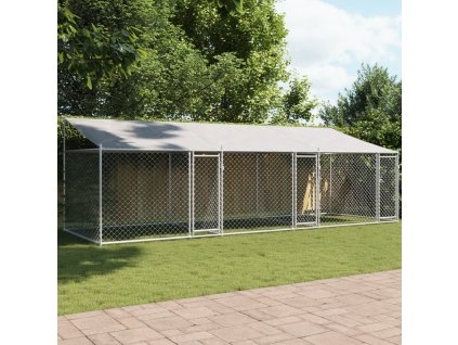 vidaXL Klec pro psy se střechou a dvířky šedá 6x2x2 m pozinkovaná ocel