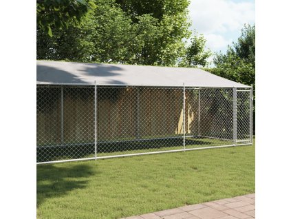 vidaXL Klec pro psy se střechou a dvířky šedá 8x2x2 m pozinkovaná ocel