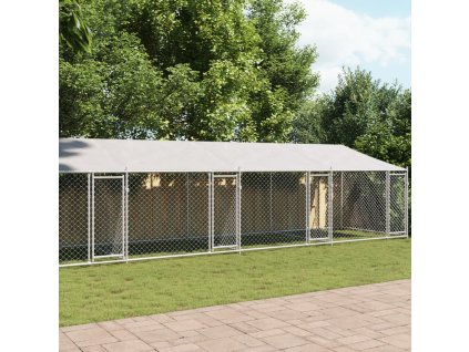vidaXL Klec pro psy se střechou a dvířky šedá 10x2x2m pozinkovaná ocel