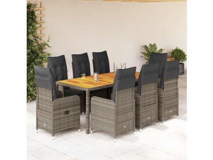vidaXL 9dílný zahradní bistro set s poduškami šedý polyratan