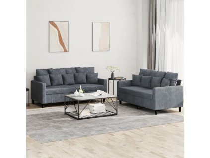 vidaXL 2dílná sedací souprava s poduškami tmavě šedá samet