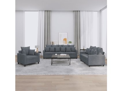 vidaXL 3dílná sedací souprava s poduškami tmavě šedá samet