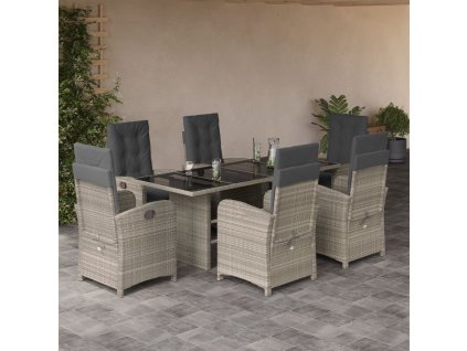 vidaXL 7dílný zahradní jídelní set s poduškami světle šedý polyratan
