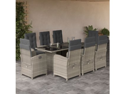 vidaXL 9dílný zahradní jídelní set s poduškami světle šedý polyratan