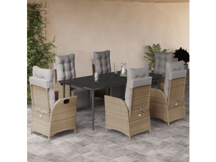 vidaXL 7dílný zahradní jídelní set s poduškami mix béžové polyratan