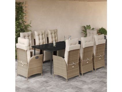 vidaXL 9dílný zahradní jídelní set s poduškami béžový polyratan