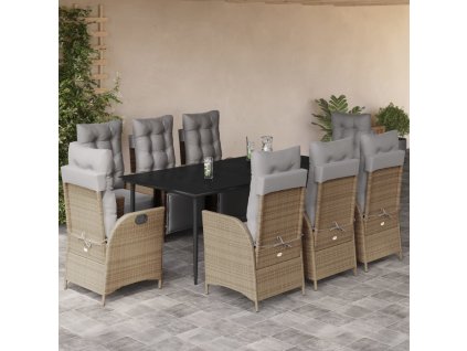 vidaXL 9dílný zahradní jídelní set s poduškami mix béžové polyratan