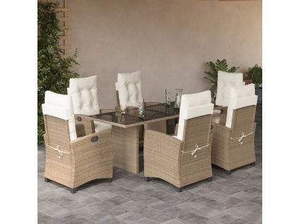 vidaXL 7dílný zahradní jídelní set s poduškami béžový polyratan
