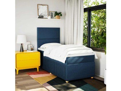 vidaXL Box spring postel s matrací modrá 90x190 cm textil