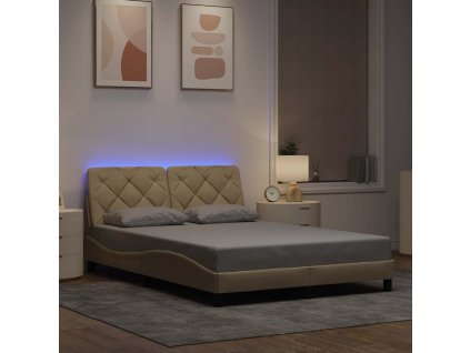 vidaXL Rám postele s LED bez matrace Cream 120x200 cm Látka