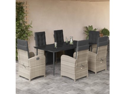 vidaXL 7dílný zahradní jídelní set s poduškami světle šedý polyratan