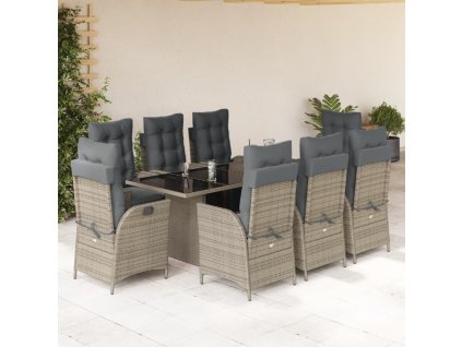 vidaXL 9dílný zahradní jídelní set s poduškami šedý polyratan