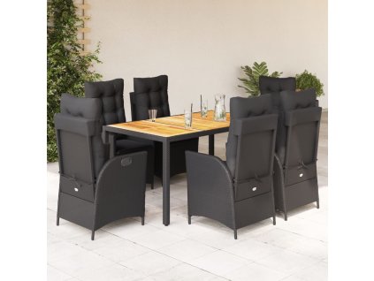 vidaXL 7dílný zahradní jídelní set s poduškami černý polyratan
