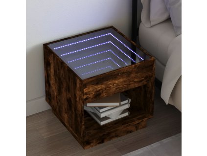 vidaXL Noční stolek s Infinity LED kouřový dub 50 x 50 x 50 cm