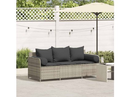 vidaXL Zahradní pohovka s poduškami 3místná světle šedá polyratan