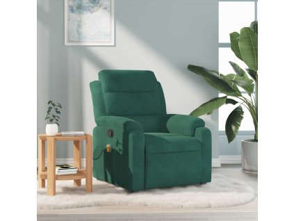 vidaXL Masážní polohovací křeslo tmavě zelené samet