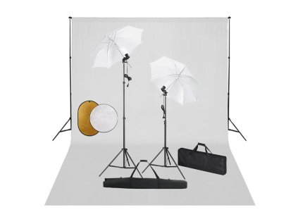vidaXL Foto studio set se světly, deštníky, pozadím a odraznou deskou