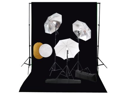 vidaXL Foto studio set s lampami, deštníky, pozadím a odraznou deskou