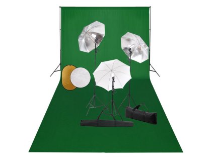 vidaXL Foto studio set s lampami, deštníky, pozadím a odraznou deskou