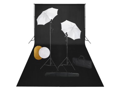 vidaXL Foto studio set s lampami, deštníky, pozadím a odraznou deskou