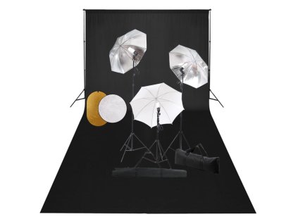 vidaXL Foto studio set s lampami, deštníky, pozadím a odraznou deskou